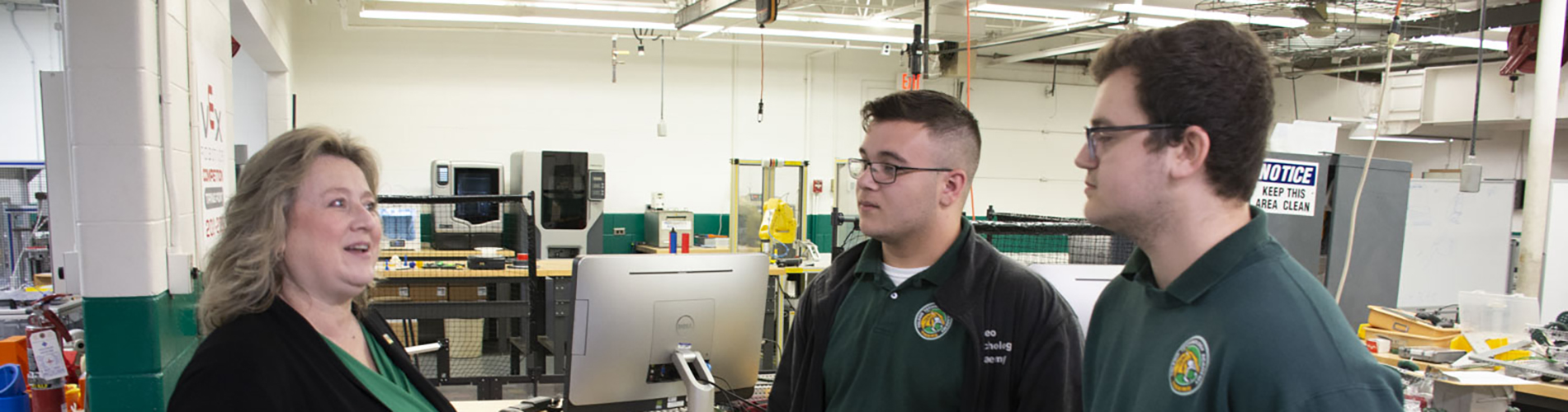 OSBA President Christine Varwig, Toledo City, meets with students at the district’s Toledo Technology Academy of Engineering, a full career-technology school for seventh-12th-graders that has several local industry partners.