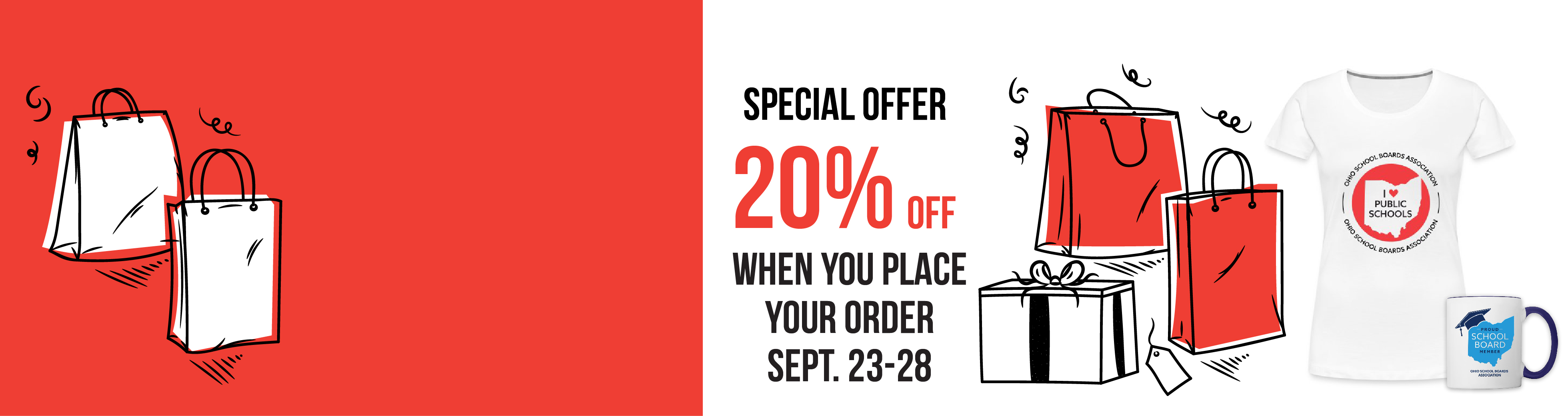 Save 20% on swag shot items Sept. 23-28