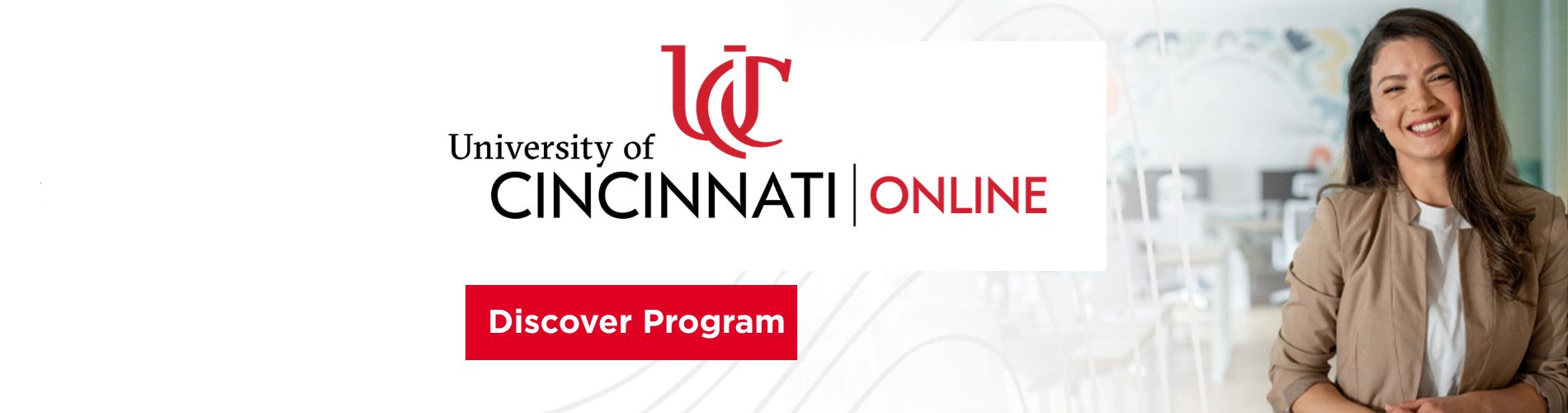 University of Cincinnati logo and woman